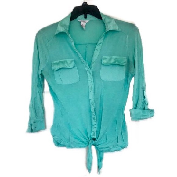 🍁 Candies L Teal Button Down shirt - Picture 2 of 7